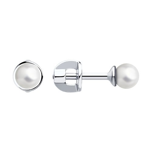 Серьги-пусеты из серебра с жемчугом (Арт.94020547)