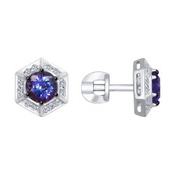Серьги из белого золота с бриллиантами и танзанитами (Арт.6024061)