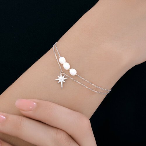 Браслет золотой пробы 585 с жемчугом (Арт.79-50011-3)