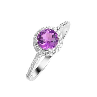 Кольцо из серебра с аметистом и фианитом (Арт.cz-r00926-x-w-pur-x-w)