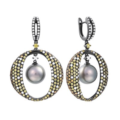 Серьги из золота с бриллиантом и жемчугом (Арт.aase3220_sr_wb_sm_blk)