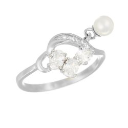 Кольцо из серебра с жемчугом и куб. цирконием (Арт.pi-r01381-x-w-ps-x-w)
