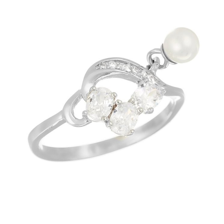 Кольцо из серебра с жемчугом и куб. цирконием (Арт.pi-r01381-x-w-ps-x-w)