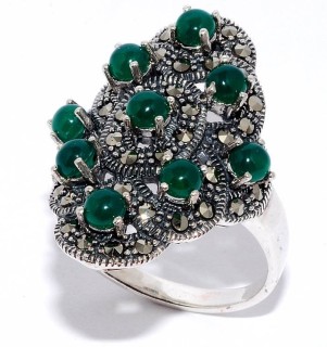 Кольцо серебряное с агатом и марказитом «Крылья грёз» MyJewels (арт.2139331122e_agat_markazit)