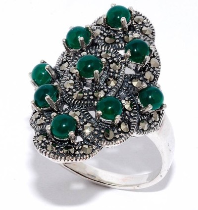 Кольцо серебряное с агатом и марказитом «Крылья грёз» MyJewels (арт.2139331122e_agat_markazit)