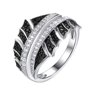 Кольцо с фианитами «Black&White Вихрь» серебро 925 Fresh Jewelry (арт.SL-R03350-X-WB-X-X-BW)