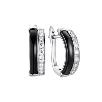 Серьги серебряные с керамикой и фианитами «Черная линия» Fresh Jewelry (арт.TC-E00660-B-W-X-X-W)
