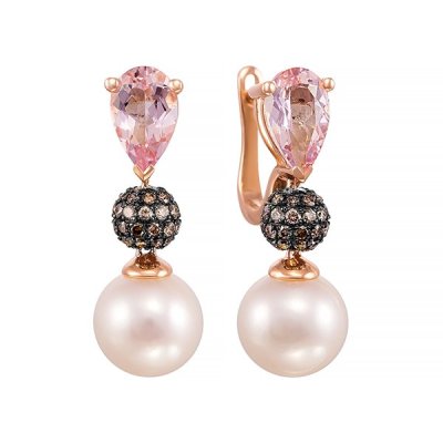 Серьги из золота с бриллиантом и жемчугом (Арт.e34113r_sr_dc_mr_wp_pink)