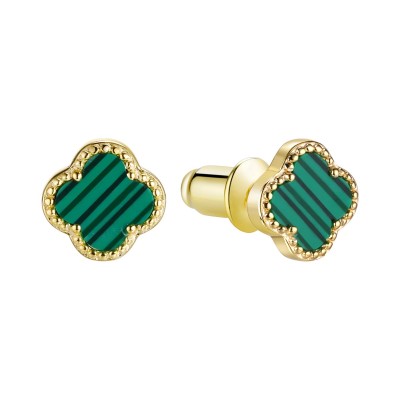 Серьги серебряные с малахитом «Lucky Clover» Fresh Jewelry (арт.TC-E02154-X-L-Mal-X-X)