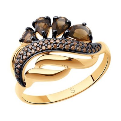 Кольцо из золочёного серебра с раухтопазами и фианитами (Арт.92011420)