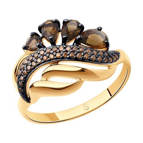 Кольцо из золочёного серебра с раухтопазами и фианитами (Арт.92011420)