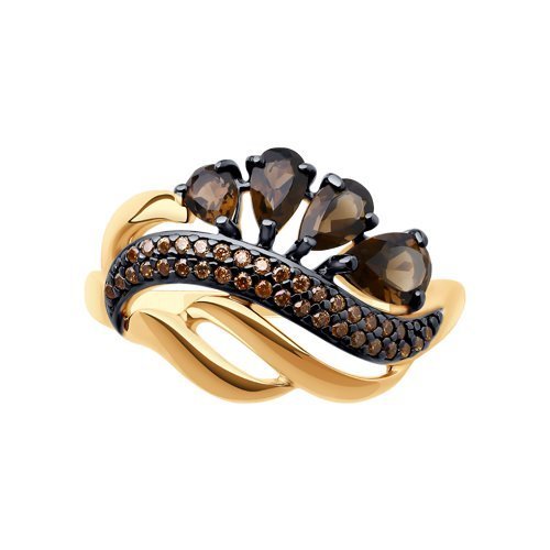 Кольцо из золочёного серебра с раухтопазами и фианитами (Арт.92011420)