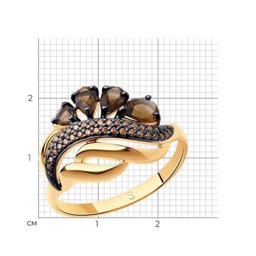 Кольцо из золочёного серебра с раухтопазами и фианитами (Арт.92011420)