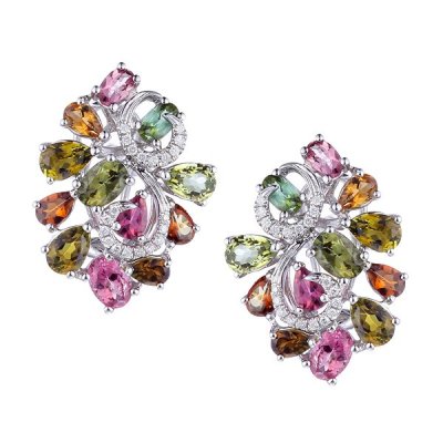 Серьги из белого золота с бриллиантом и турмалином (Арт.me89440k-4_sr_tuc_wg)