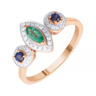 Кольцо золотое с бриллиантами, изумрудом и сапфирами «Триумф Цветов» Myjewels (арт.MR85418-RG-S_PINKDWEMSA_KO_EM_SA_PINK)
