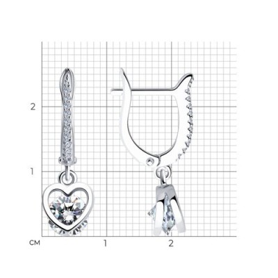 Серьги из серебра с фианитами «Сердца сияния» Соколов (арт.9402)