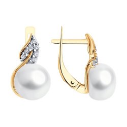 Серьги из золочёного серебра с жемчугом и фианитами (Арт.92025291)