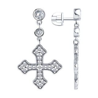 Серьги из серебра с фианитом «Сияющий Крест» SOKOLOV (арт.9402)