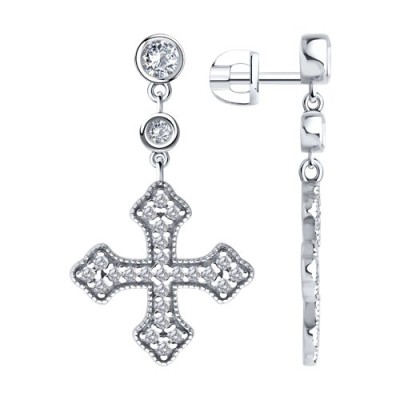 Серьги из серебра с фианитом «Сияющий Крест» SOKOLOV (арт.9402)