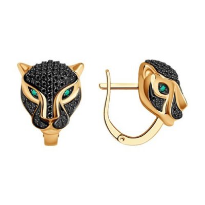 Серьги из золота с бриллиантами и изумрудами «Черная Пантера» Соколов (арт.3020493)