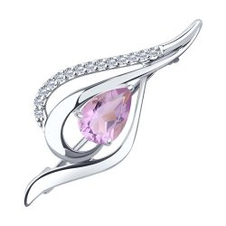 Брошь из серебра с аметистом и фианитами (Арт.94-340-01045-3)
