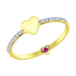 Кольцо из желтого золота с корундом и фианитами (Арт.017520-2)