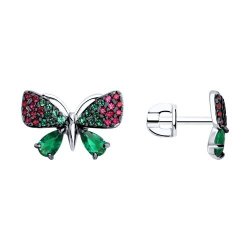 Серьги из серебра с корундами и фианитами (Арт.94025992)