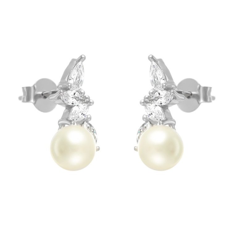 Серьги из серебра с жемчугом и куб. цирконием (Арт.hl-e01315-x-w-ps-x-w)