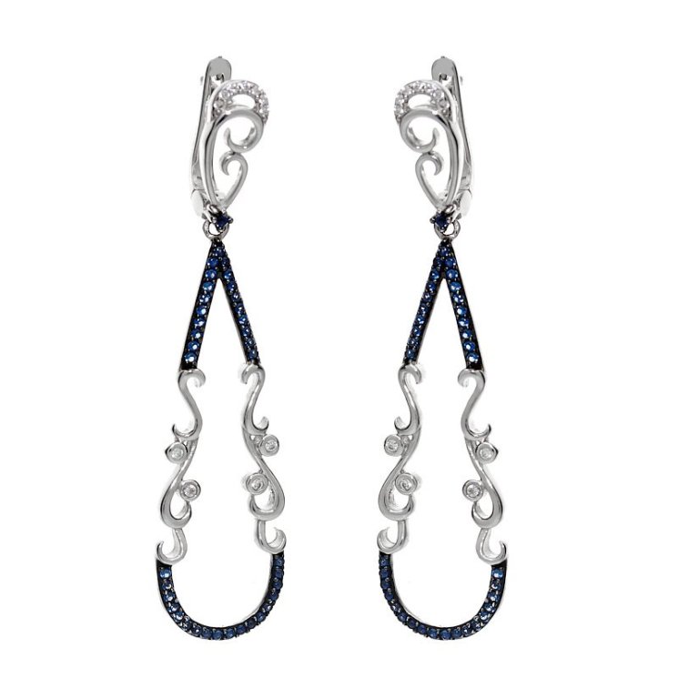 Серьги из серебра с куб. цирконием и сапфиром (Арт.nr-e01124-x-w-w-x-bl)