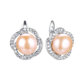 Серьги серебряные с жемчугом и фианитами «Nautilus Blossom» Fresh Jewelry (арт.PI-E00384-X-W-PNP-X-W)