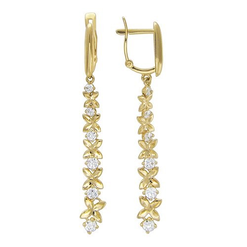 Серьги золотые с фианитами «Цветочный каскад» Estet (арт.01С135090)