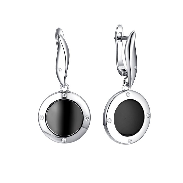 Серьги из серебра с керамикой и фианитом (Арт.tc-e01066-b-w-x-x-w)