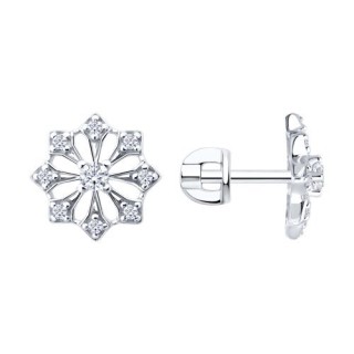 Серьги из серебра с фианитами «Снежный цветок» Соколов (арт.94-122-00084-1)