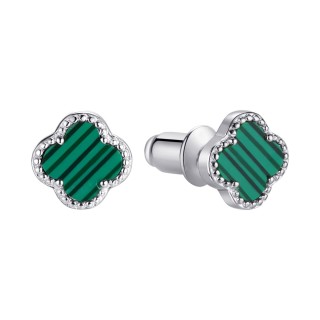 Серьги серебряные с малахитом «Lucky Clover» Fresh Jewelry (арт.TC-E02154-X-W-Mal-X-X)