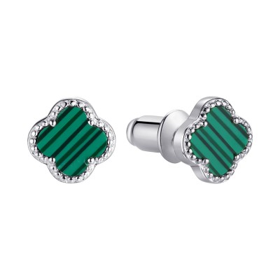 Серьги серебряные с малахитом «Lucky Clover» Fresh Jewelry (арт.TC-E02154-X-W-Mal-X-X)