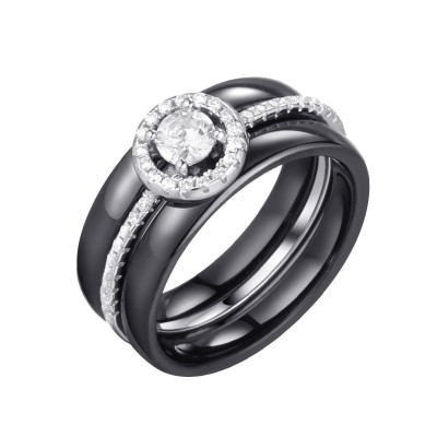 Кольцо серебряное с керамикой и фианитами «Ceramic Shine» Fresh Jewelry (арт.TC-R00617-B-W-W-X-X)