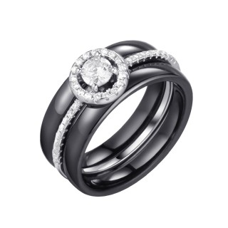 Кольцо серебряное с керамикой и фианитами «Ceramic Shine» Fresh Jewelry (арт.TC-R00617-B-W-W-X-X)