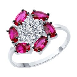 Кольцо из серебра с корундами и фианитами (Арт.84010035)