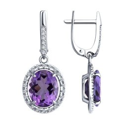 Серьги из серебра с аметистами и фианитами (Арт.94-321-02647-2)