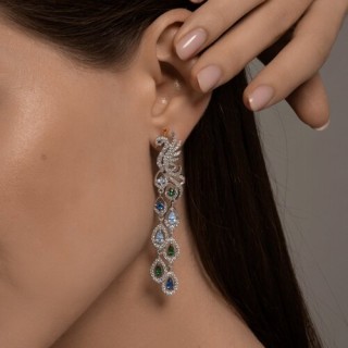 Серьги из серебра 925 с фианитами «Северный Павлина» Соколов (арт.9402)