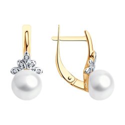 Серьги из золочёного серебра с жемчугом и фианитами (Арт.92025292)