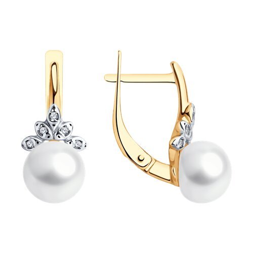 Серьги из золочёного серебра с жемчугом и фианитами (Арт.92025292)