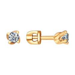 Серьги-пусеты из золочёного серебра с фианитами (Арт.93020531)