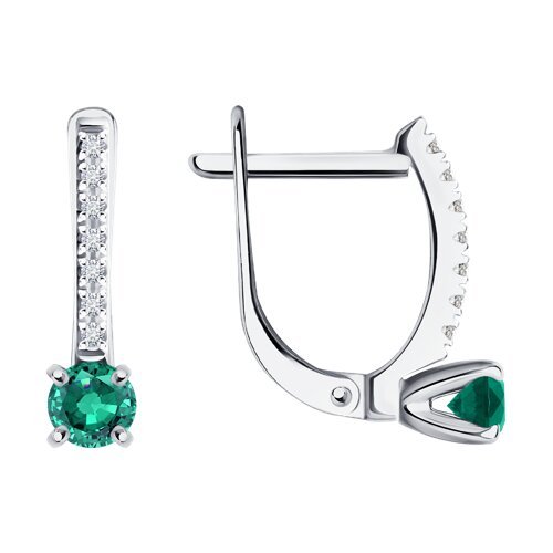 Серьги из белого золота с бриллиантами и изумрудами (Арт.3020540-3)