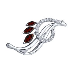 Брошь из серебра с гранатами и фианитами (Арт.94-340-01048-2)