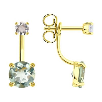 Серьги золотые пробы 585 с празиолитом (Арт.729147-2)