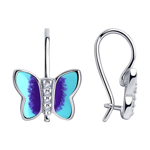 Серьги из серебра с эмалью и фианитами (Арт.94024010)