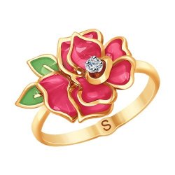 Кольцо из комбинированного золота с эмалью и бриллиантом (Арт.6019013)