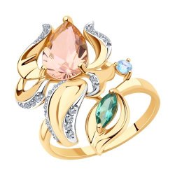 Кольцо золотое пробы 585 с миксом камней (Арт.716483)