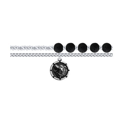 Браслет из серебра с вулканической лавой и гематитом (Арт.83050071)